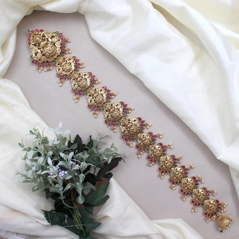 Antique Gold Premium Kemp Lakshmi Bridal Choti – 16.5 inches